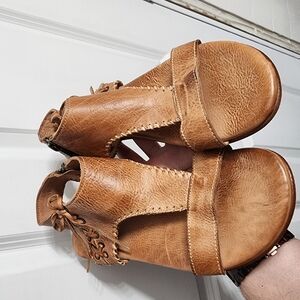 Brown Leather Sandals with Lace-Up Detail